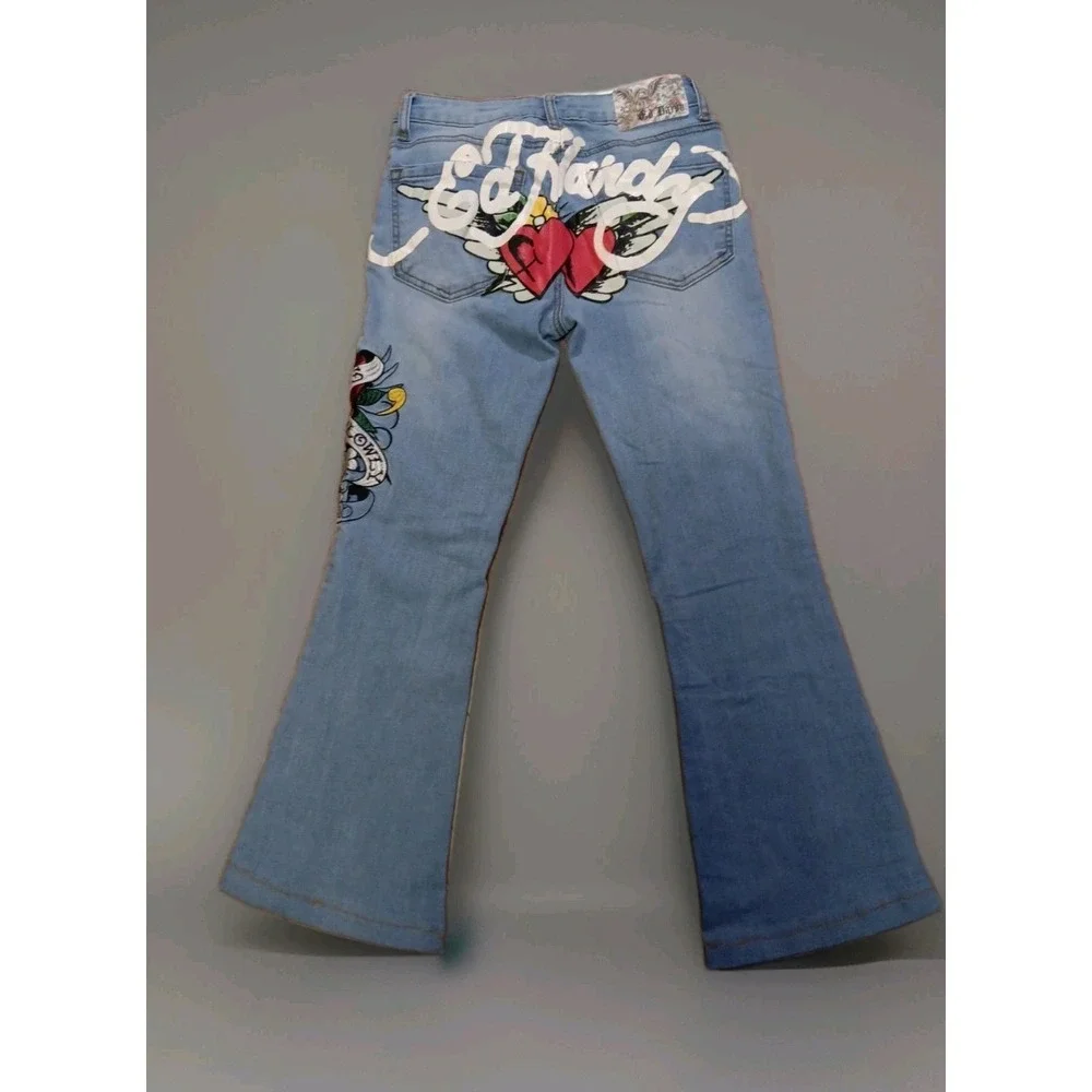 Women's Ed Hardy Jeans‎ size 26X24 Embroidered Wide Leg Love Kills Slow Flared